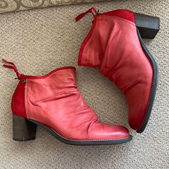 Dkode Red Leather & Suede Casual Ankle Boots Booties Block Heel Women’s Size 41 - Picture 1 of 14
